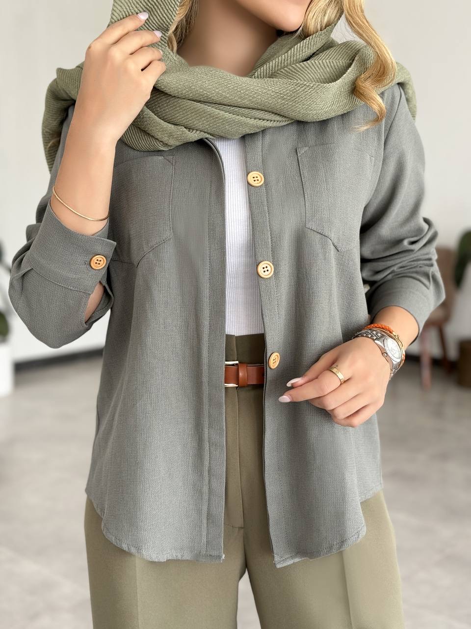 خرید ست شومیز کنفی نعنایی و شلوار بگ یشمی زنانه