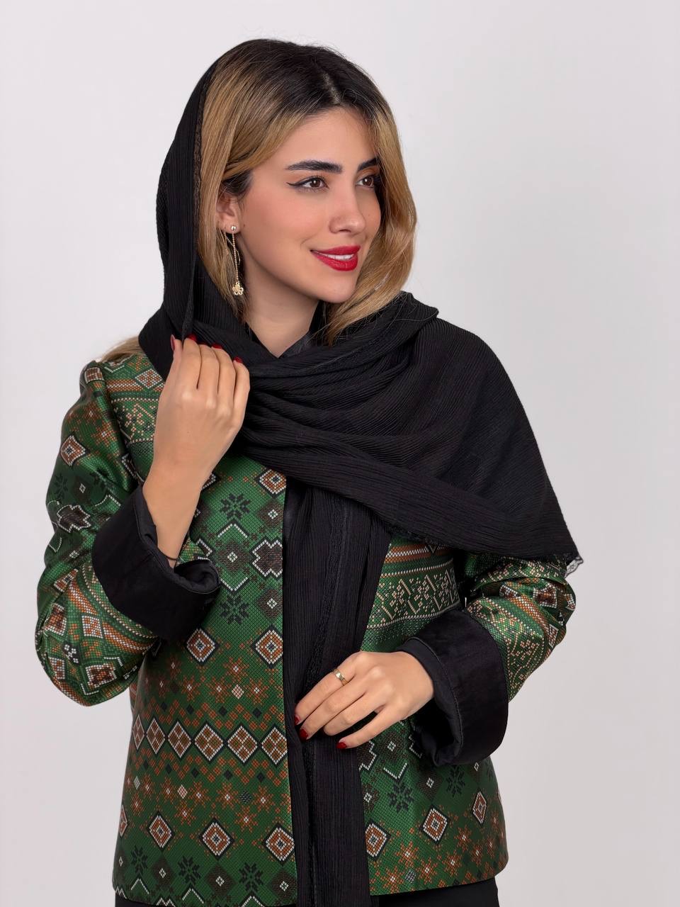 خرید کت ژاکارد پیکسلیی سبز زنانه