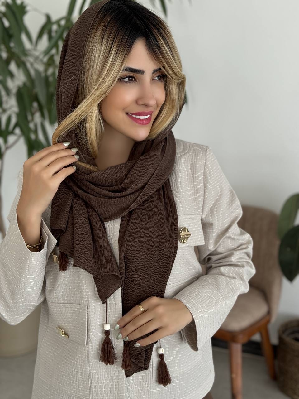 کراپ کت کرمی ژاکارد زنانه