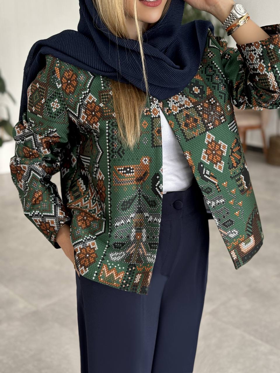 کراپ کت پیکسلی زنانه سبز