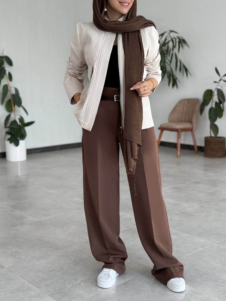 ست شلوار و بامبر استخونی زنانه