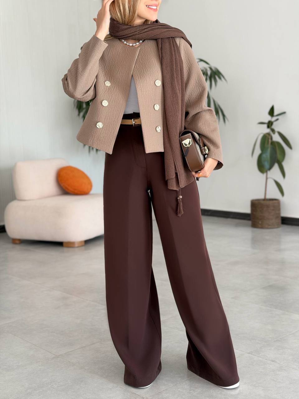 خرید کت کژوال با شلوار بگ قهوه ای