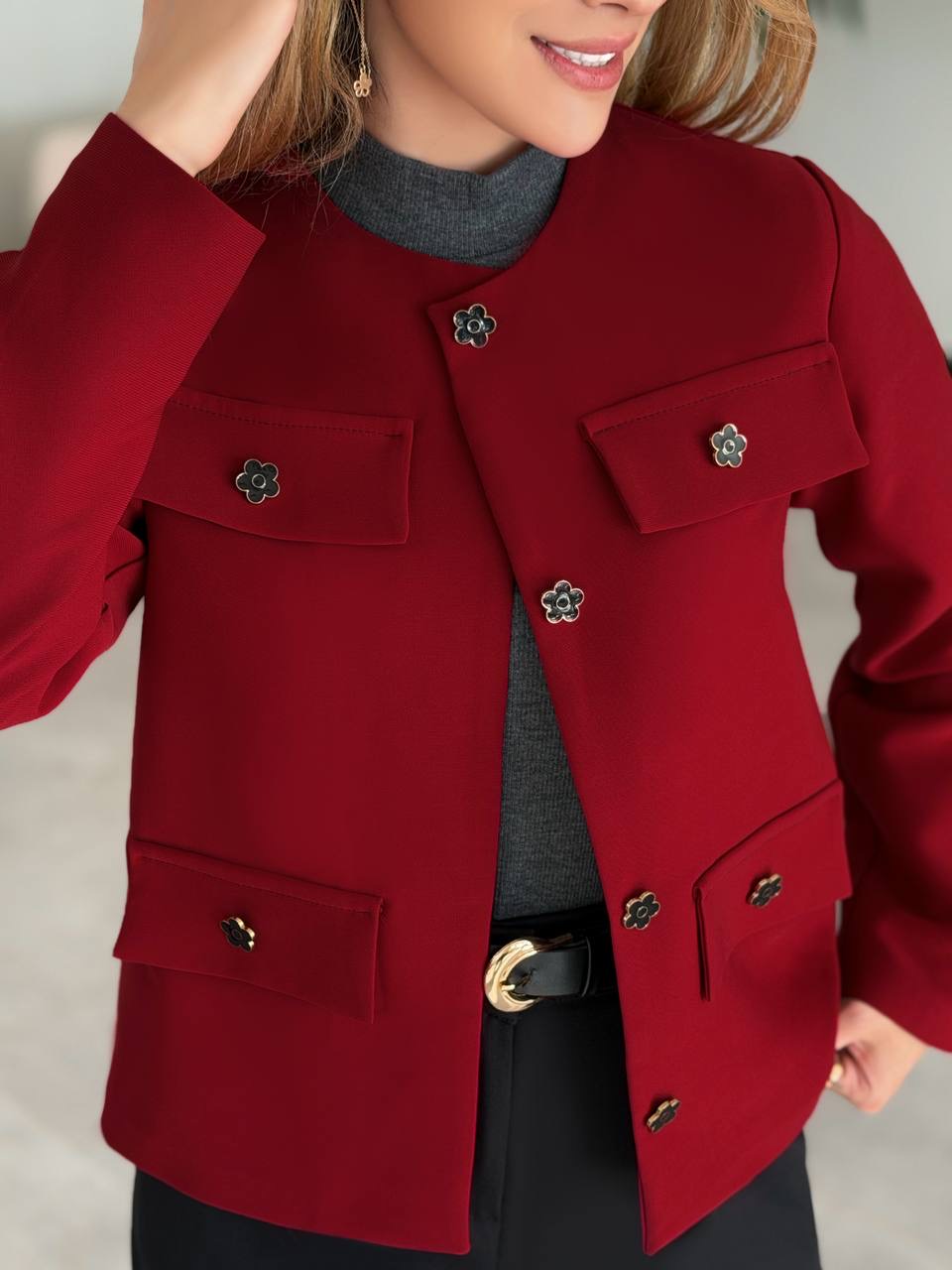 کت کرپ البالویی یقه گرد