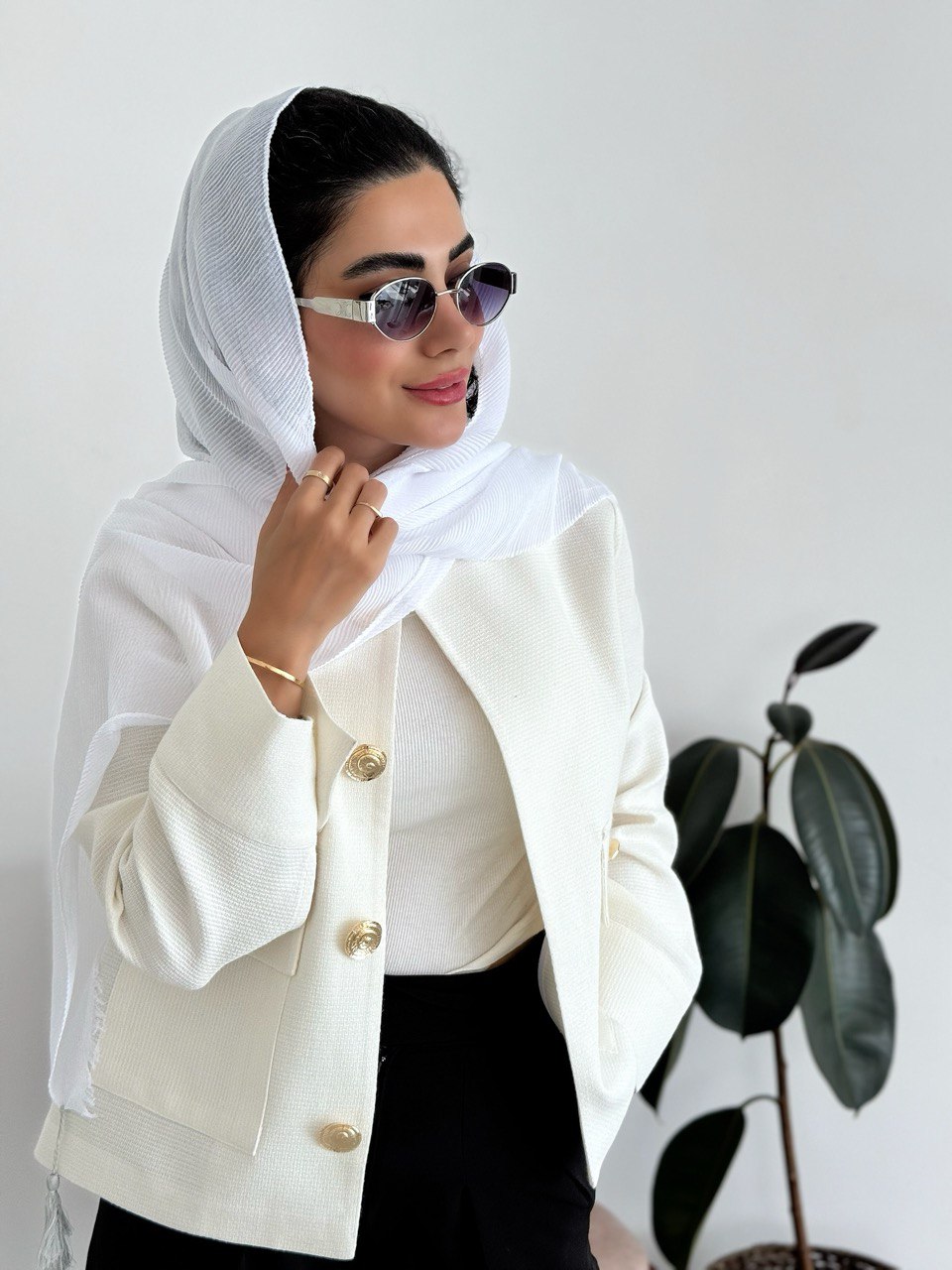خرید شال پلیسه تیغ ماهی سفید
