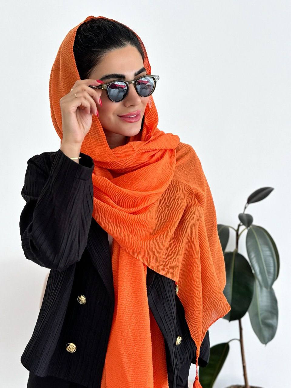 خرید شال پلیسه تیغ ماهی پرتقالی