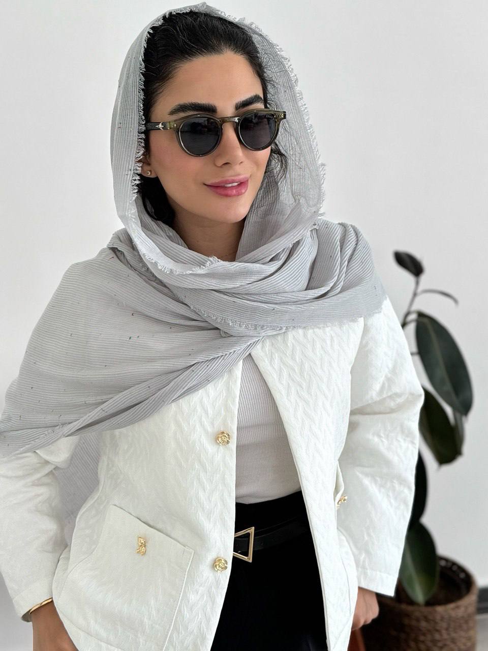 خرید شال پلیسه دورریش سوپر نخ بهاره طوسی روشن