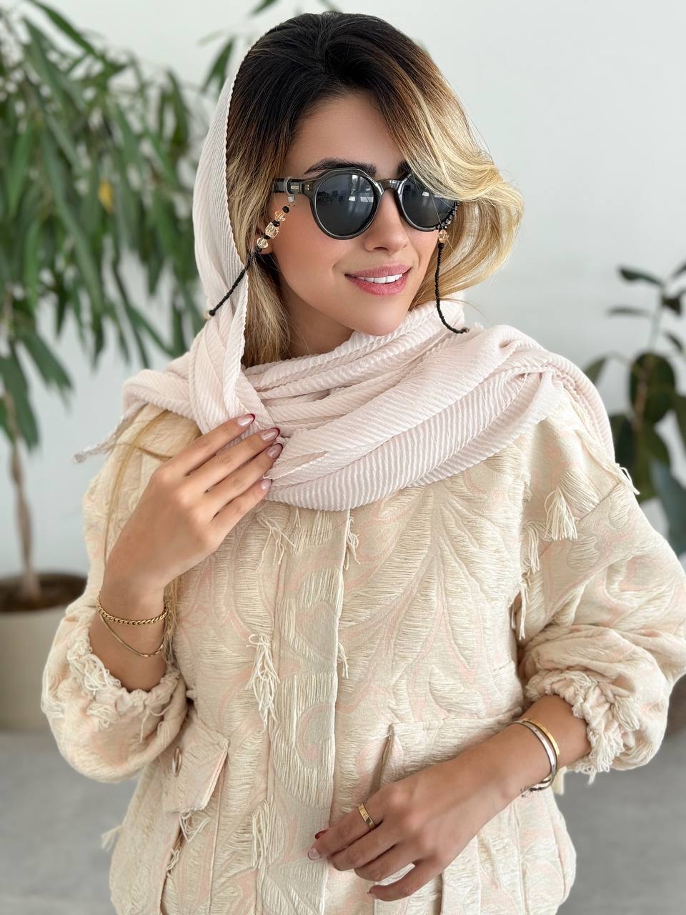 خرید بامبر جکت ژاکارد کرمی صورتی