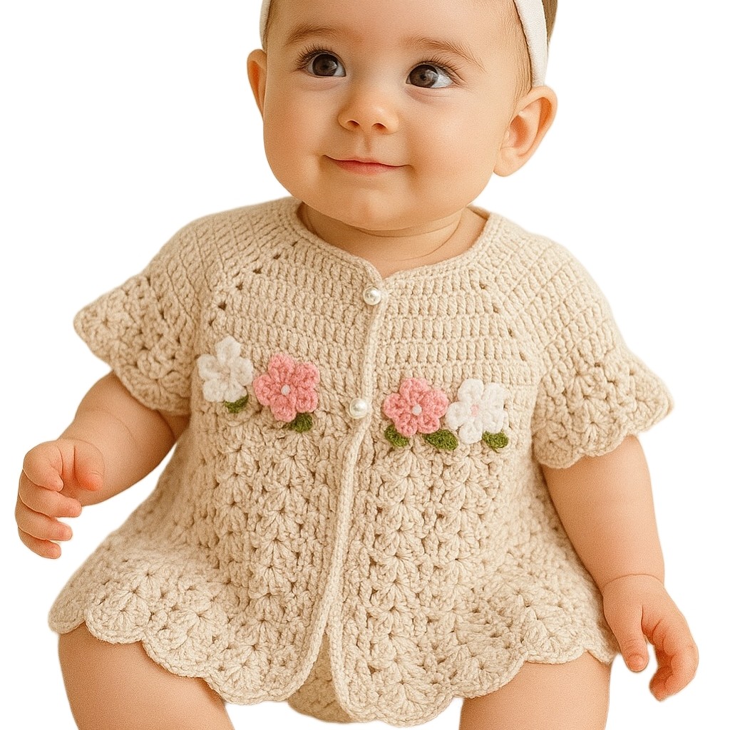 ژاکت نوزادی دخترانه مدل قلاب بافی کدX11