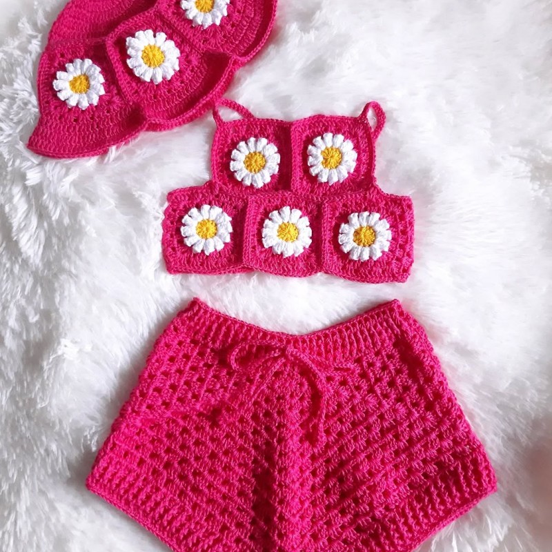 تاب شلوارک بچه گانه دخترانه با کلاه مدل فلاور zu