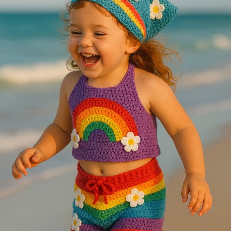 تاب شلوارک با روسری مدل Rainbow کد۰۹۸