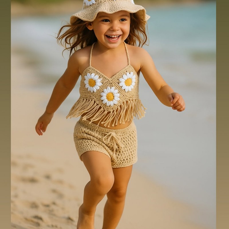 تاب شلوارک دخترانه با کلاه تیتیش کد ۹۰