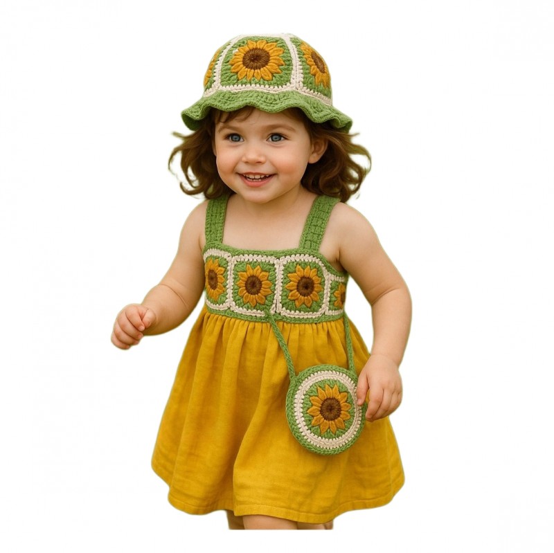 پیراهن دخترانه کودک با کلاه وکیف