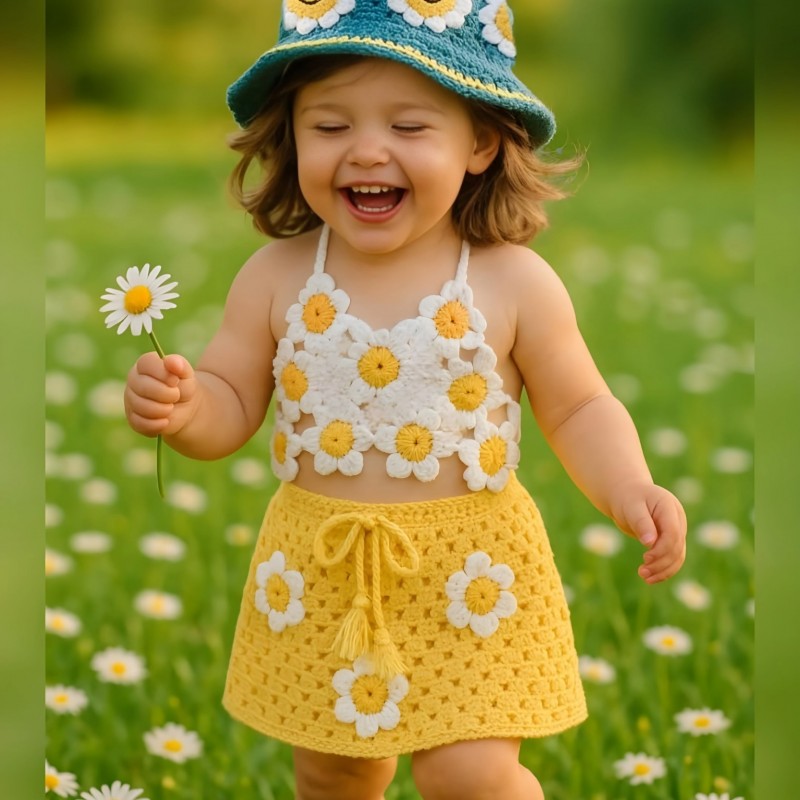 تاب دامن دخترانه گل بابونه مدل234