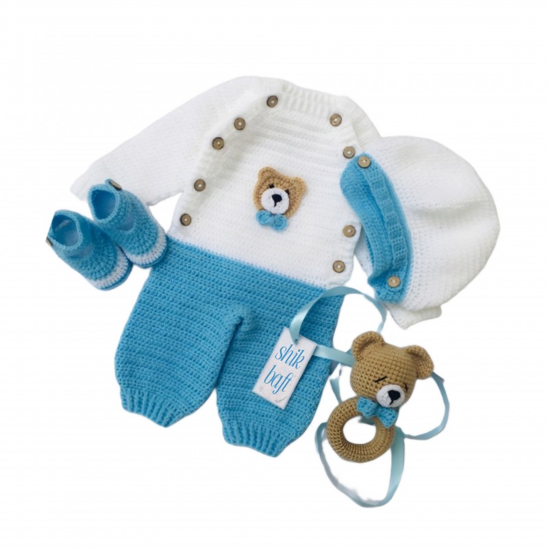 سرهمی نوزادی پسرانه با کلاه وپاپوش کدGh44