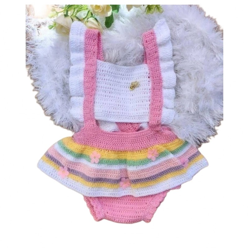 رامپر دخترانه قلاب بافی کدXS43