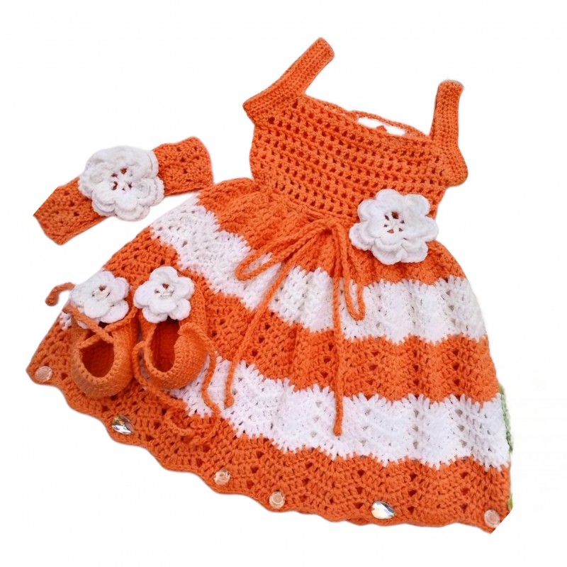 سارافون قلاب بافی دخترانه با پاپوش وهد کدGh344Vu