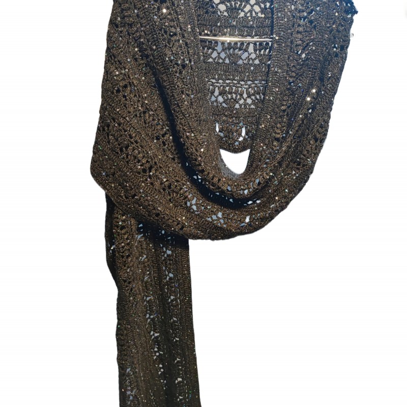 شال  سر قلاب بافی با نخ پولکی