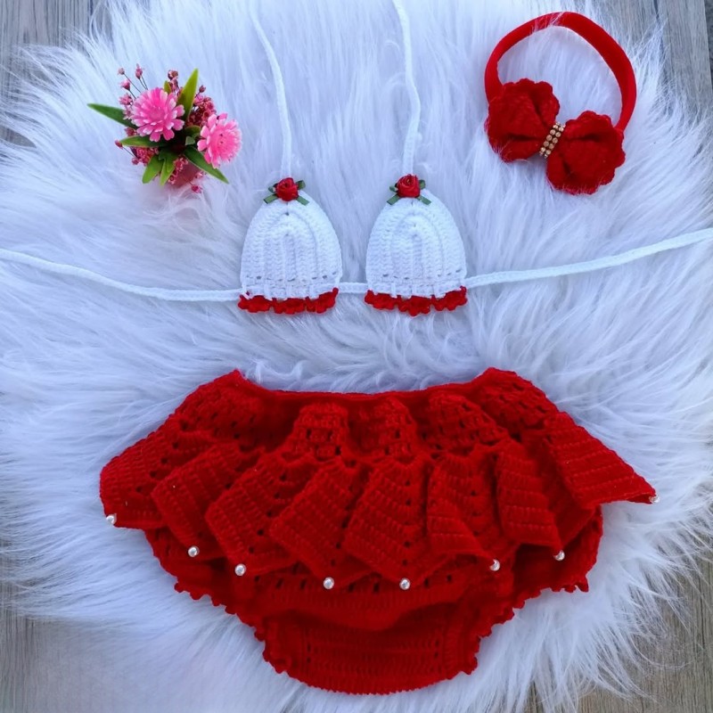 ست ۳ تکه لباس یلدایی بافتنی بچه گانه مدل 0f99 Haawia