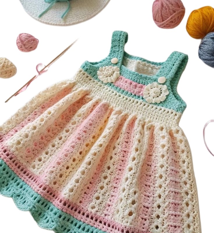 پیراهن بچگانه دخترانه مدل قلاب بافی مدلIK11