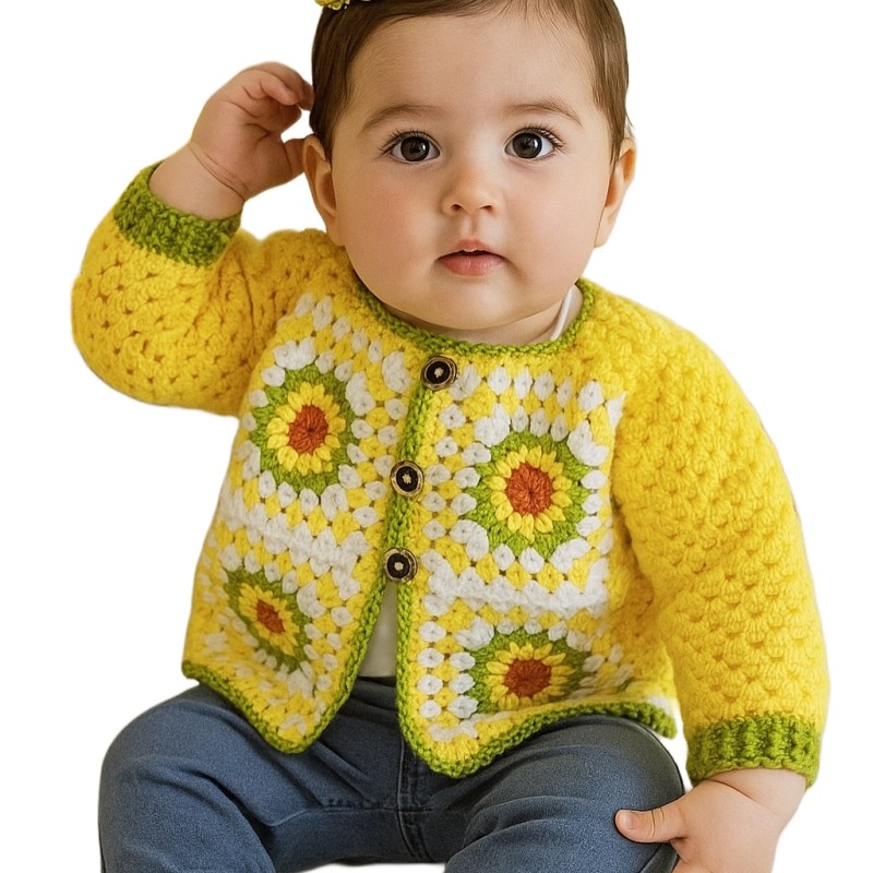 ژاکت نوزادی دخترانه مدل قلاب بافی کدGN45