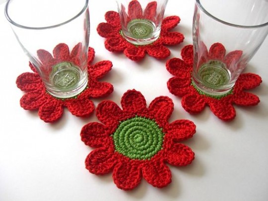 زیرلیوانی طرح گل بسته 4عددی