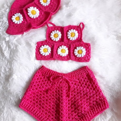 تاب شلوارک بچه گانه دخترانه با کلاه مدل فلاور zu