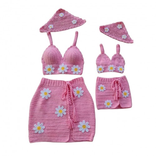 تاب دامن گلداربچه‌گانه با مینی اسکارف