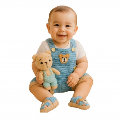 سرهمی نوزادی پسرانه با کلاه و پاپوش  کد Gx23