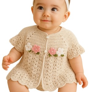 ژاکت نوزادی دخترانه مدل قلاب بافی کدX11