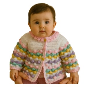 ژاکت نوزادی دخترانه مدل قلاب بافی کدXX11