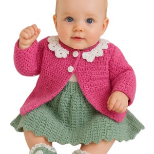 ژاکت نوزادی دخترانه مدل قلاب بافی کدCE22
