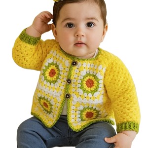 ژاکت نوزادی دخترانه مدل قلاب بافی کدCcE2