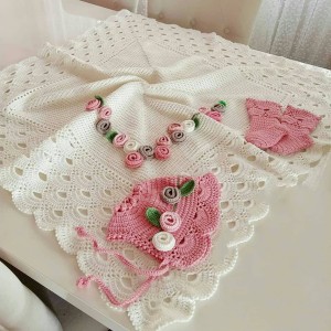 پتونوزادی بافتنی با پاپوش وکلاه مدل 66-22 FLOWER