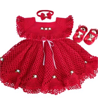 ست ۳ تکه لباس یلدایی بافتنی بچه گانه مدل 099 Hawia