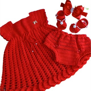 ست ۴ تکه لباس یلدایی بافتنی بچه گانه مدل 099 Hawia