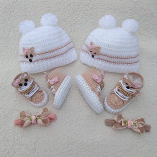 کلاه پاپوش نوزادی دخترانه مدل عروسکی