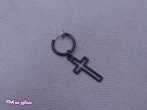 گوشواره مردانه فیک مشکی طرح صلیب G5211