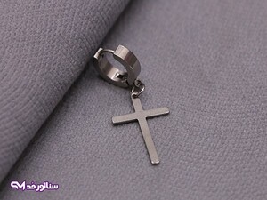 گوشواره پسرانه نقره ای طرح صلیب G5104