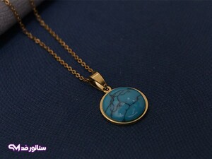 گردنبند زنانه استیل نگین فیروزه کد GZ2004