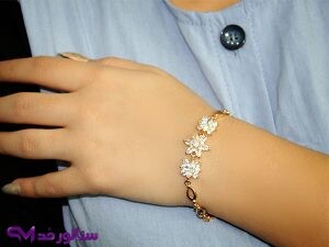 دستبند زنانه استیل طلایی نگین دار