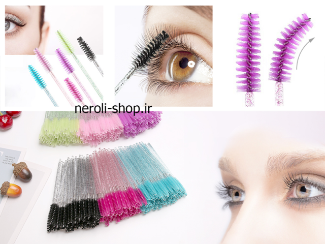 برس ابرو  و مژه یکبار مصرف دسته کریستالی بسته 50 عددی