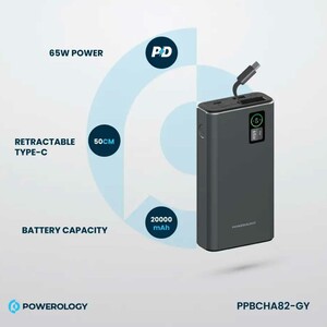 قیمت پاوربانک 20000 فست شارژ تایپ‌سی 65 وات و یو‌اس‌بی 30 وات پاورولوژی