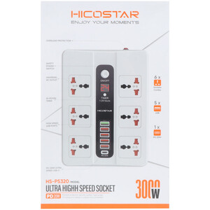 بهترین سیم سیار شش سوکت، یک TYPE-C و پنج یو‌اس‌بی 3000 وات هایکو استار