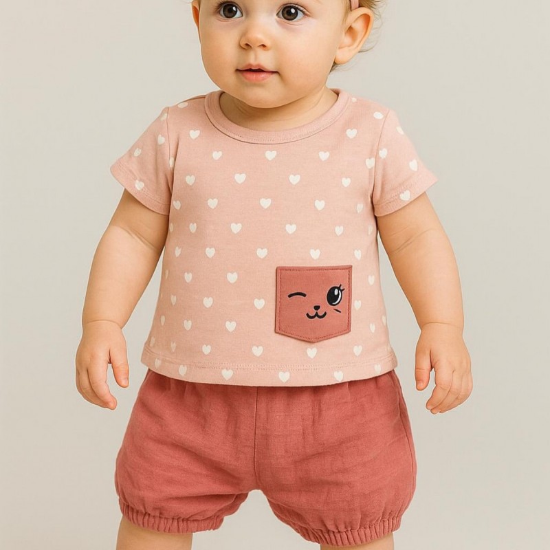 تیشرت و شورتک کنفی طرح قلب