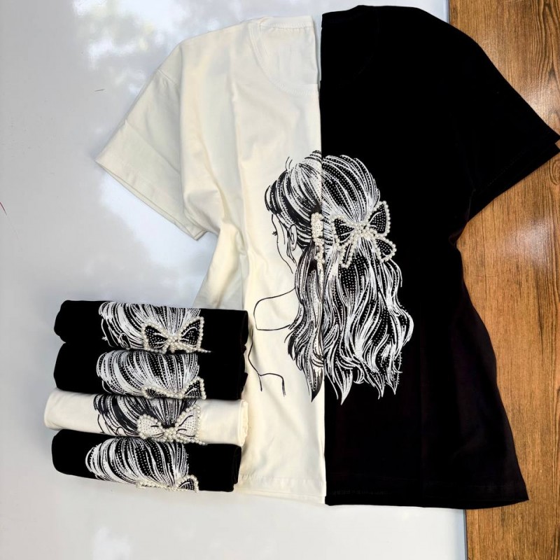 تیشرت نگین دار مو پاپیونی کد 3