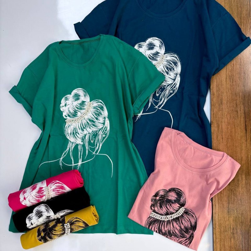 تیشرت نگین دار مو گوجه ای