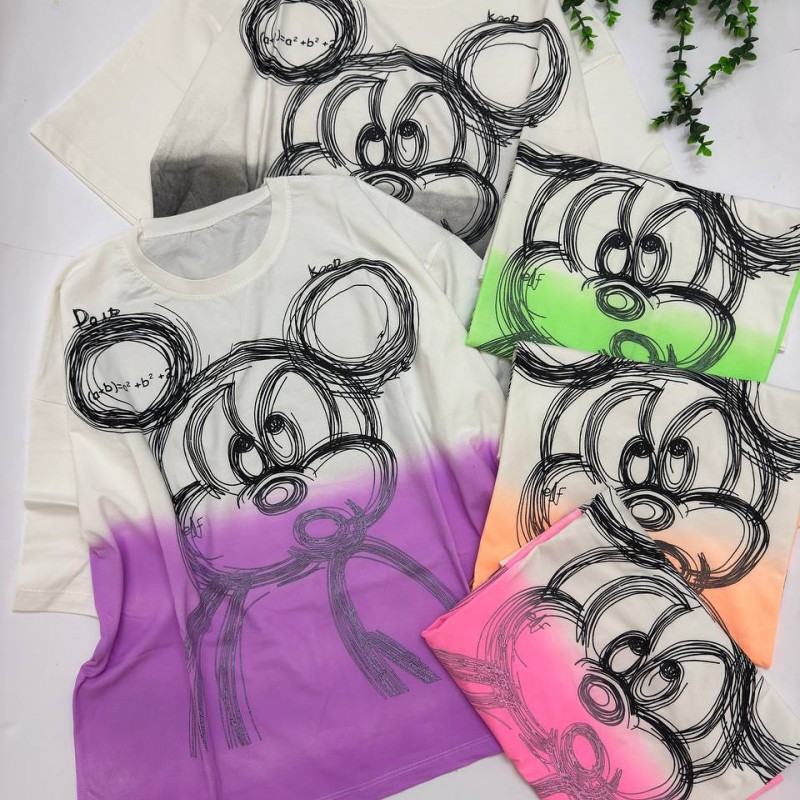 تیشرت لانگ  باکسی آبرنگی میکی