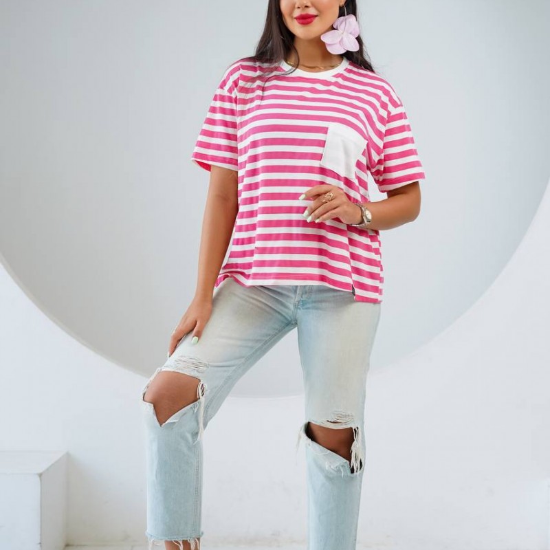 تیشرت جیب سفید راه راه