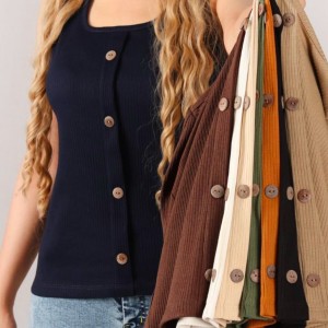 تاپ یقه خشتی دکمه چوبی