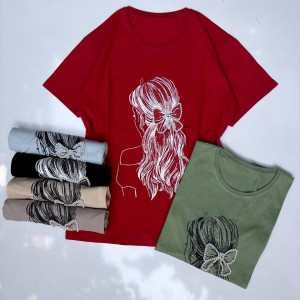 تیشرت طرح دختر مو پاپیونی